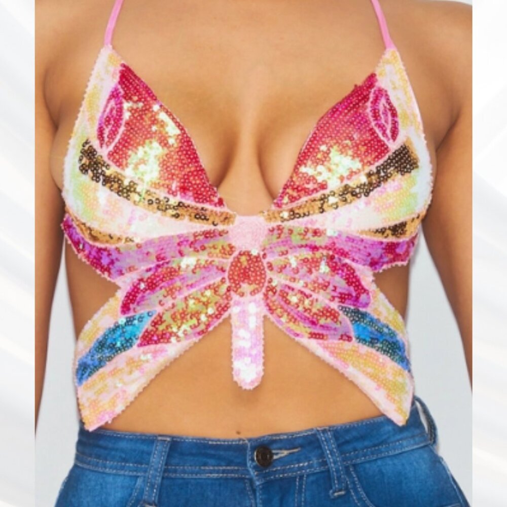 🦋 Always Winning Butterfly Sequin Halter Top. - Picture 6 of 6